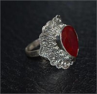 Size 6 Sterling Silver Ring w/ Red Stone
