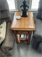 Oak End Table with Contents