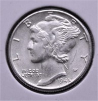 1945 MERCURY DIME AU DETAILS