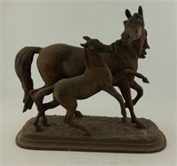 Pot metal horse and foal sculpture