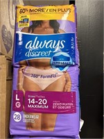 Always discreet  underwear size 14-20   2-28ct