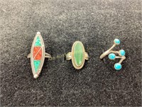 (3) Native American sterling rings sizes 4.75,
