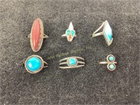 (6) Native American silver rings, silver grade