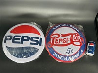 LOT OF 2 MODERN PEPSI BUTTON SIGNS 16 INCH