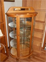 Oak Carved Curio Cabinet, Lighted Glass Shelves