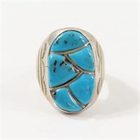 SIGNED NAVAJO STERLING SILVER & TURQUOISE RING 11