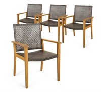 Costway 4-Piece Acacia Wood and Rattan chairs