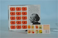 Sheet and Book of Flower Stamps