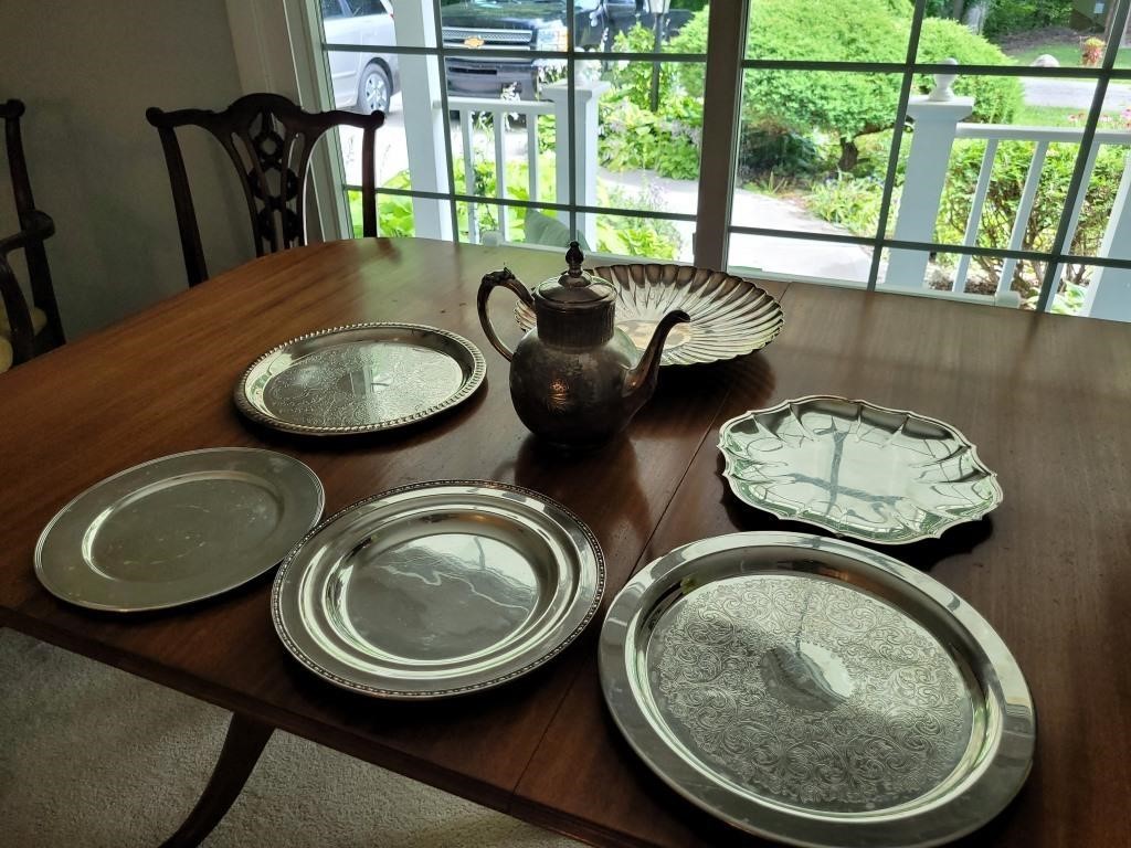 Silverplate Trays and Tea Pitcher