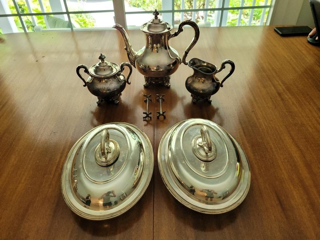 Reed & Barton Tea Set, Knife Rests, Casserole Dish