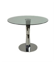 CONTEMPORARY GLASS AND CHROMED TABLE WITH CHAIRS