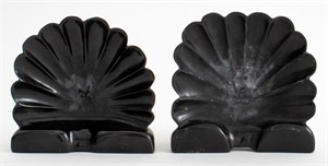 Black Hardstone Scallop Bookends, Pair
