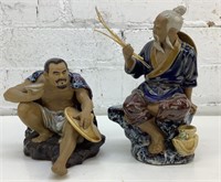 2 Clay Asian Figures 6" & 8”
