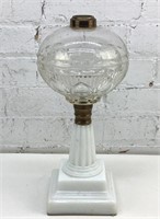 15" victorian milk and clear glass oil lamp