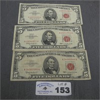 (3) Red Sealed $5 Bills