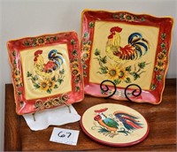 Adorable Rooster Plates & Trivet