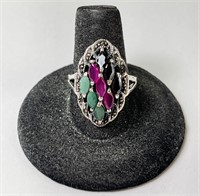 Sterling Ruby/Emerald/Sapphire Ring 6 Grams S-9.5