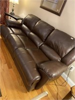 Faux leather brown sofa w/recliners at each end
