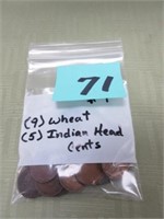 (9) Wheat (5) Indian Head Cents