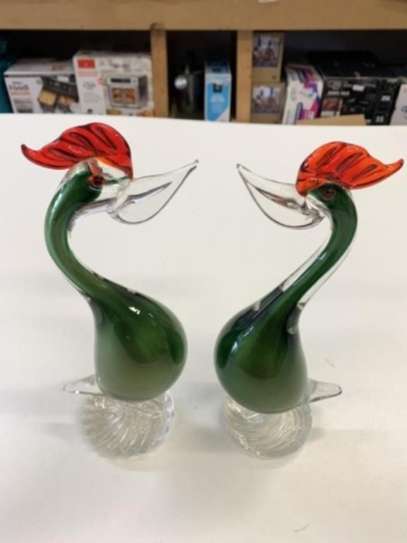 2x Murano Glass 10.5" Birds