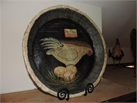 Vintage Folk Art Painted Wood Chicken Bowl
