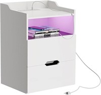 Nightstand with Charging Station,White