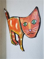 Folk Art, Signed Cat, Painting on Wood