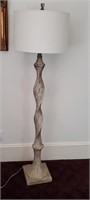 Distressed Grey Floor Lamp with White Shade