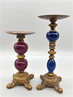 (2) Gilt and Glass Candle Pedestals.