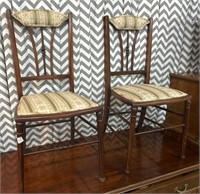 Pair of Vintage wood frame patterned upholstered