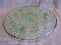 Beautiful Green Depression Glass Footed CakePlate