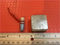 Japanese Kokeshi Doll? & Metal Pill Box