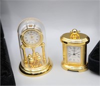 Pair of Mini-Sharp Brass Clocks W/Velvet Cases