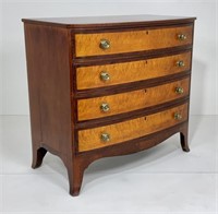 Swell front chest, mahogany with bird's eye maple