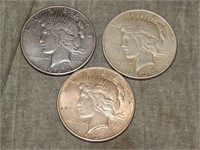 3 Peace 90% Silver Dollars 1935, 1935 S & 1934 D