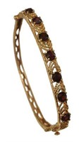 LADIES 14KT GOLD & RED STONE BANGLE BRACELET