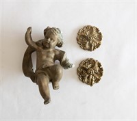 Brass Child Statue & Brass Medallion Wall Hooks