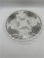 LARGE SILVER FLASHED GLASS FOOTED CAKE PLATE
