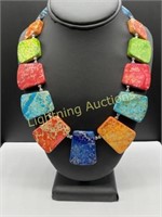 STERLING SILVER AND COLORED STONE NECKLACE