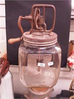 Square glass butter churn with metal dasher