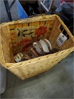 WICKER CLOTHES HAMPER & CONTENTS