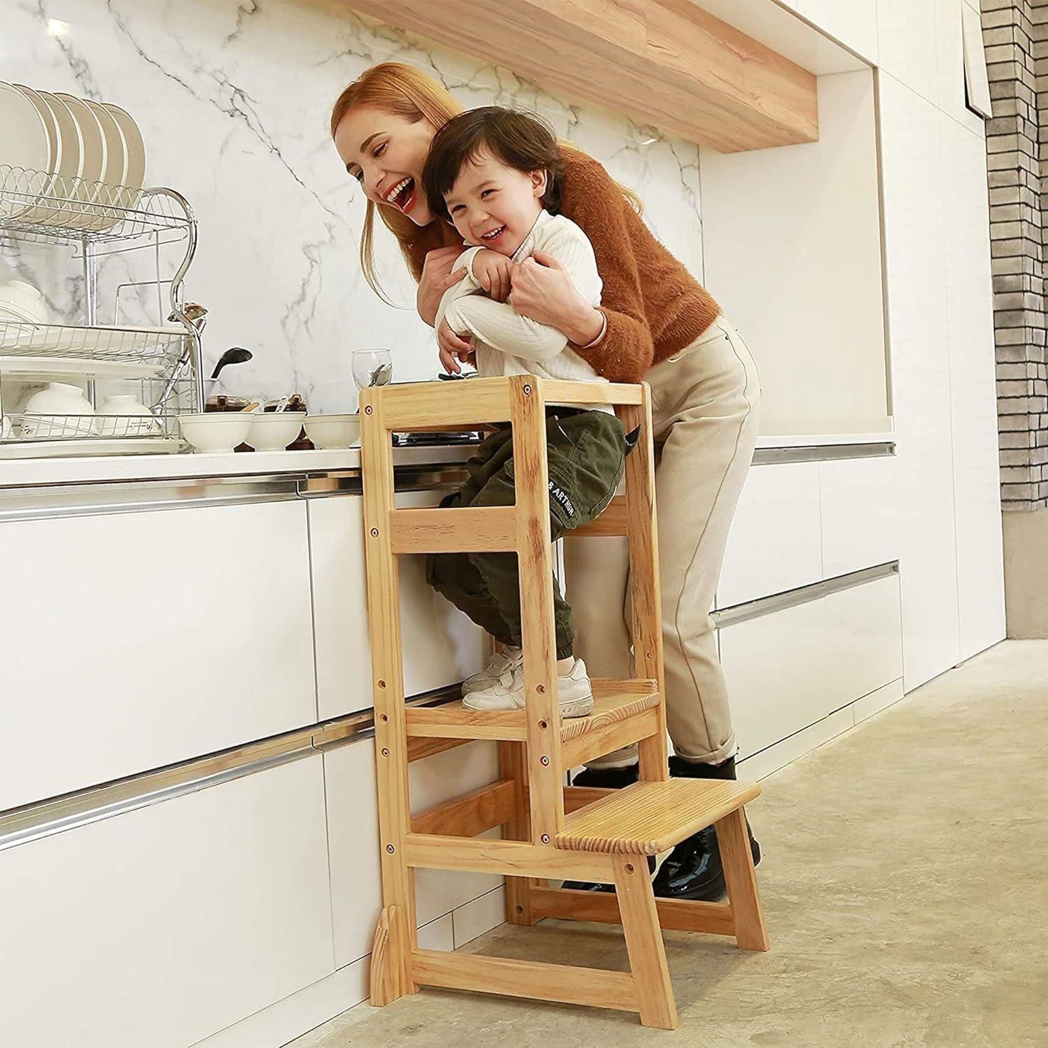 SDADI  Adjustable Height Step Stool, Natural