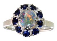 Platinum 1.70 ct Natural Opal & Sapphire Ring