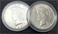 (2) 1922 Peace Silver Dollar AU In Capsules