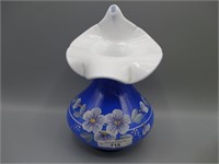 Fenton 8.5" HP blue cased JIP vase