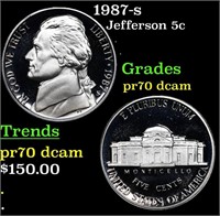 Proof 1987-s Jefferson Nickel 5c Graded pr70 dcam