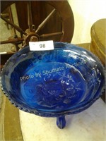 Blue Glass shallow compote with blueberry design