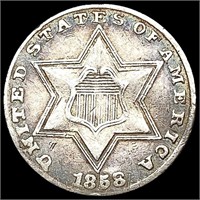 1858 Silver Three Cent CLOSELY UNCIRCULATED