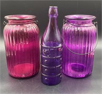 Purple Bottle & 2 Purple Hanging Lamps