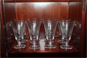 8 Fostoria American rose pattern crystal glasses